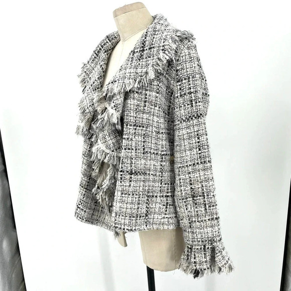 Anne Fontaine Sigourney Blazer Jacket Tweed Fringe Gray Black Size 3 US Large - Picture 5 of 9